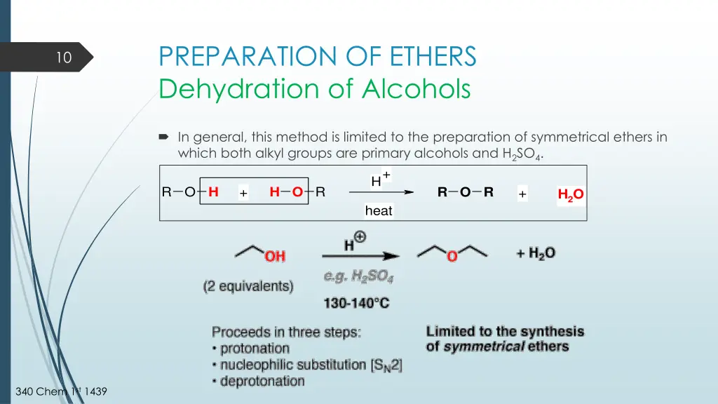 preparation of ethers dehydration of alcohols