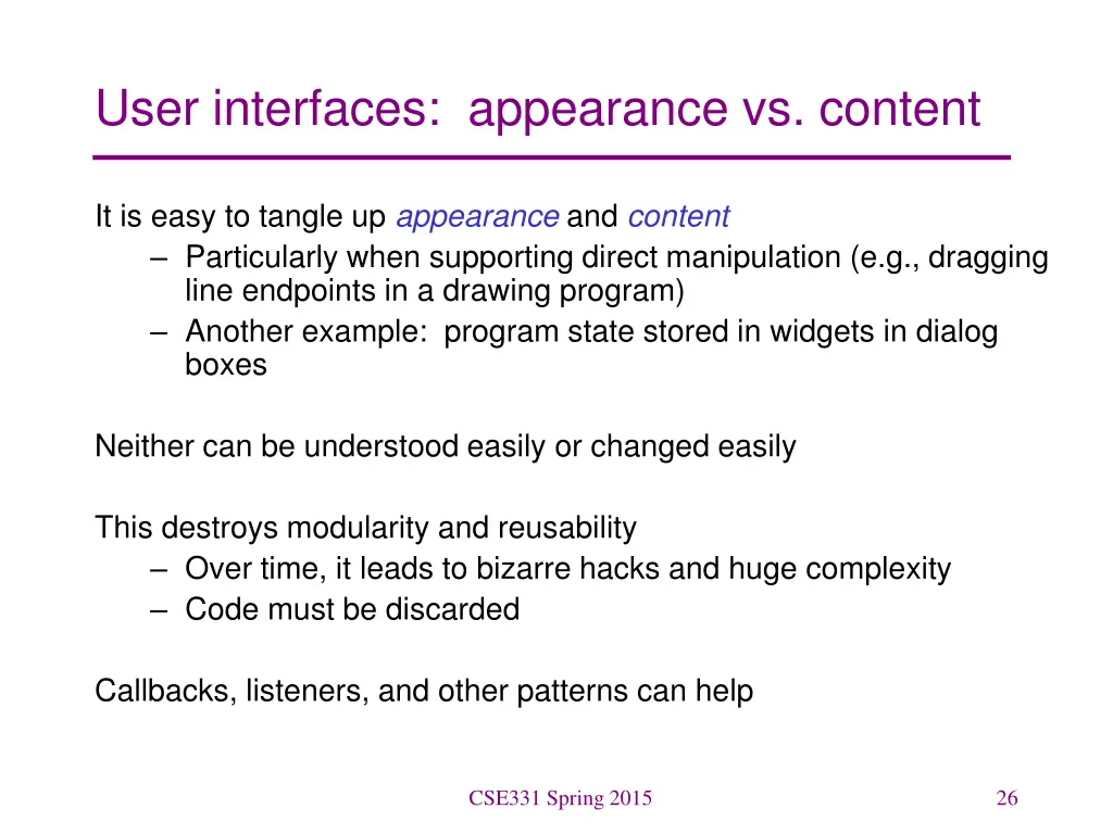 user interfaces appearance vs content