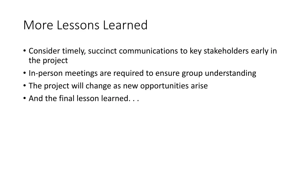 more lessons learned
