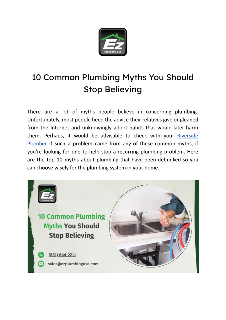 10 common plumbing myths you should stop