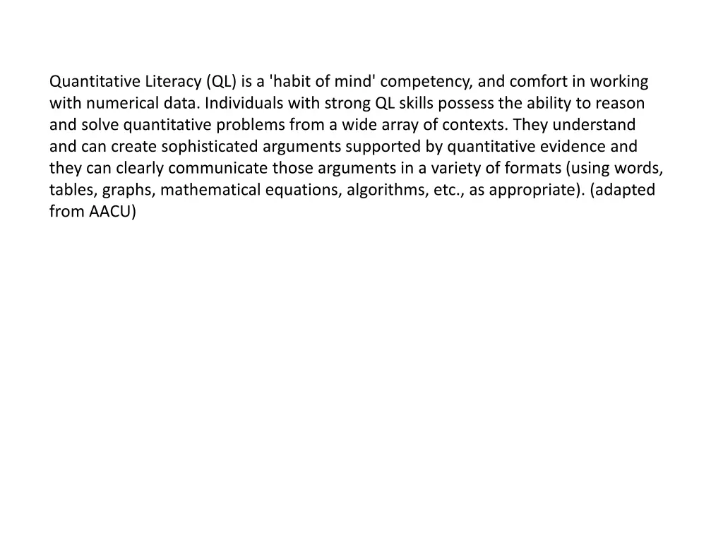 quantitative literacy ql is a habit of mind