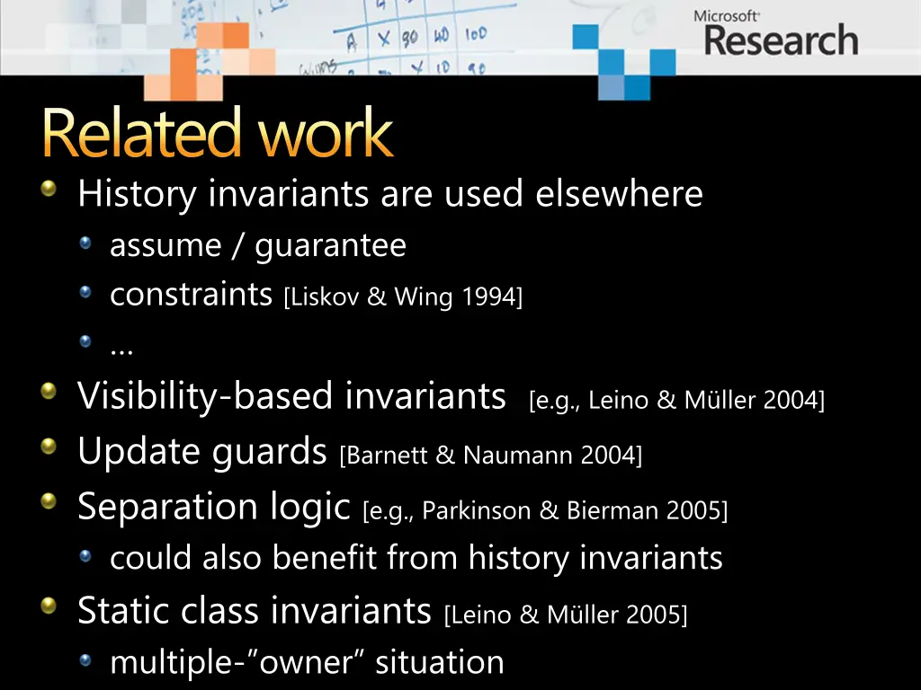 related work history invariants are used