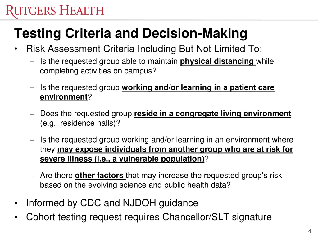 testing criteria and decision making risk