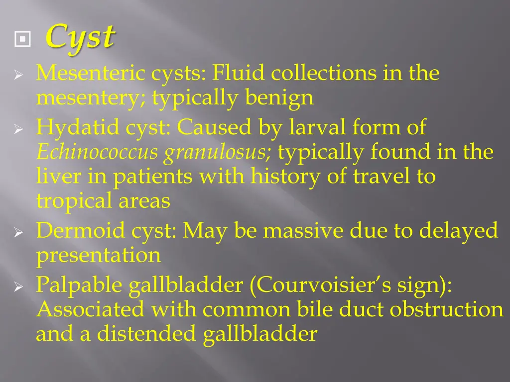 cyst mesenteric cysts fluid collections