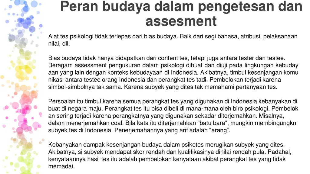 peran budaya dalam pengetesan dan assesment