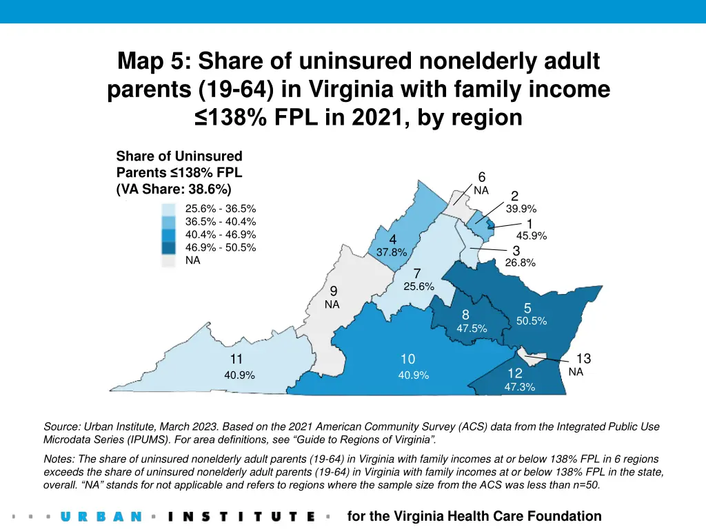 map 5 share of uninsured nonelderly adult parents