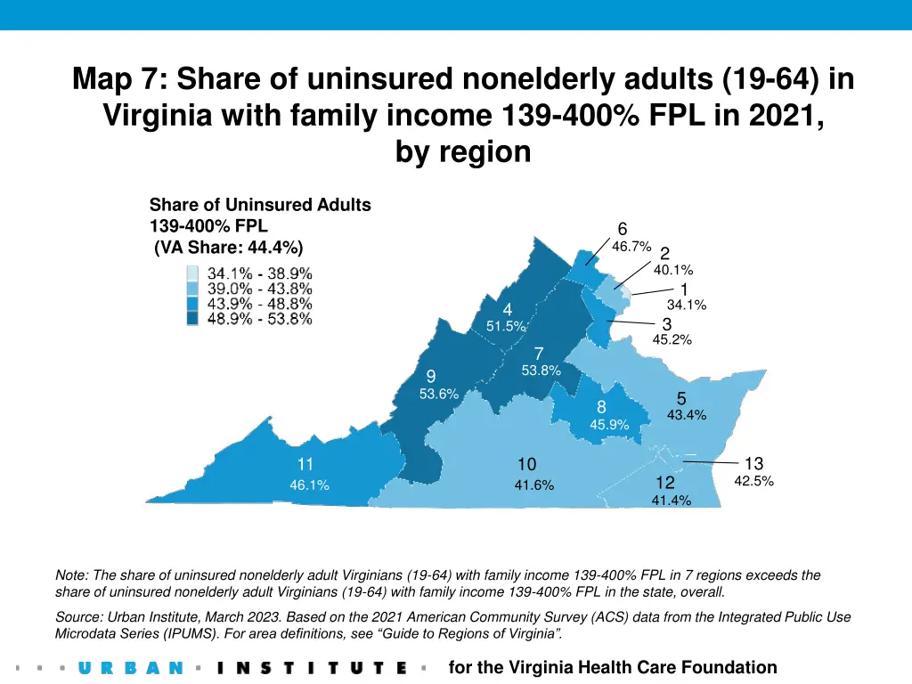 map 7 share of uninsured nonelderly adults
