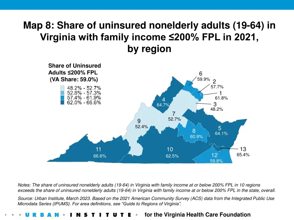 map 8 share of uninsured nonelderly adults