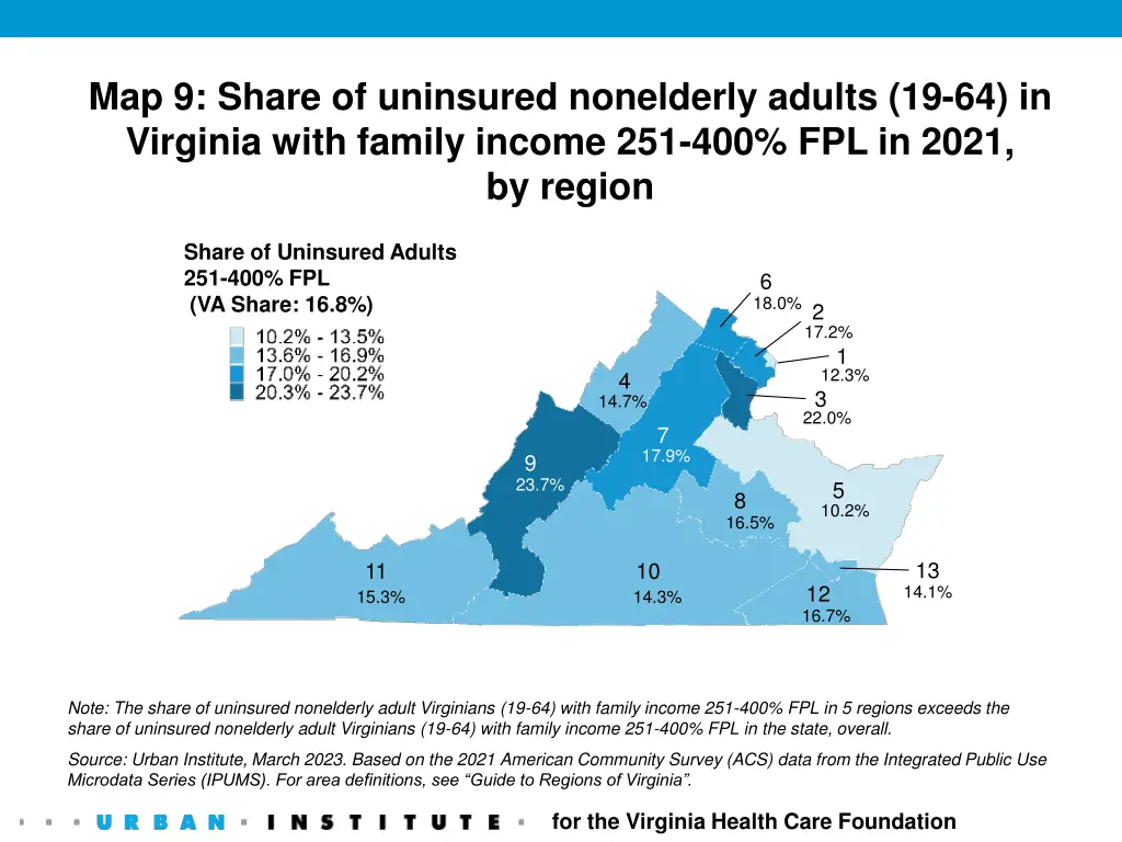 map 9 share of uninsured nonelderly adults