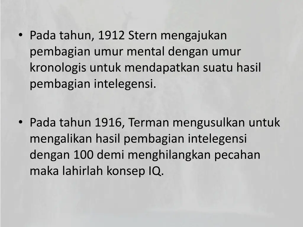 pada tahun 1912 stern mengajukan pembagian umur