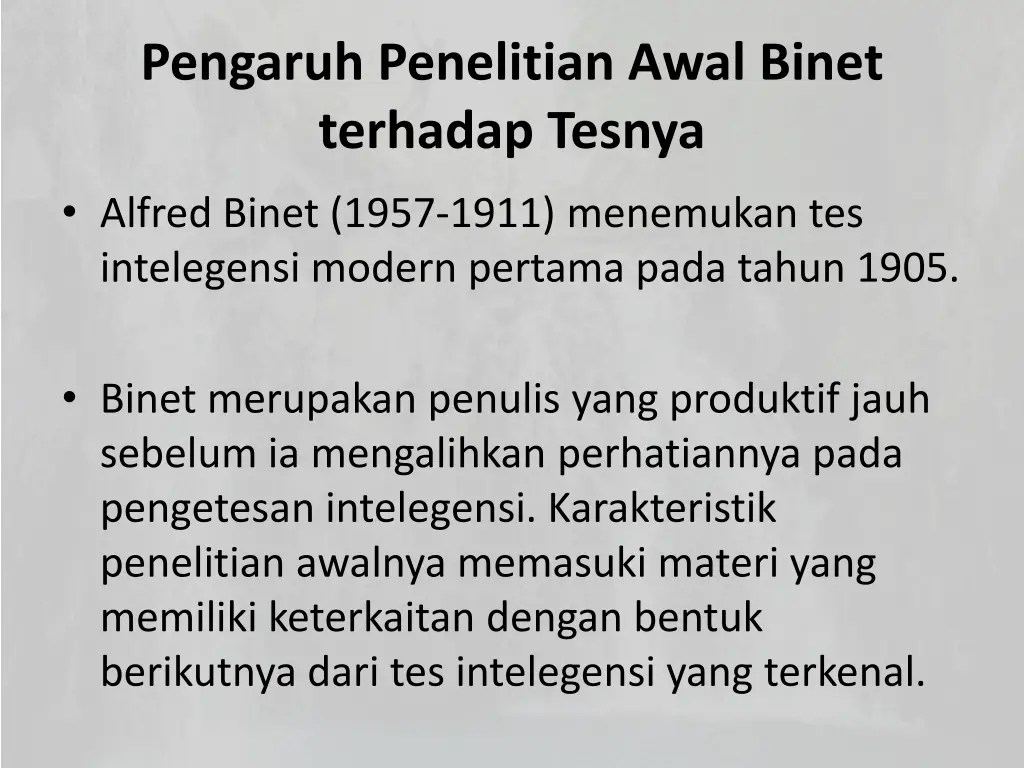 pengaruh penelitian awal binet terhadap tesnya