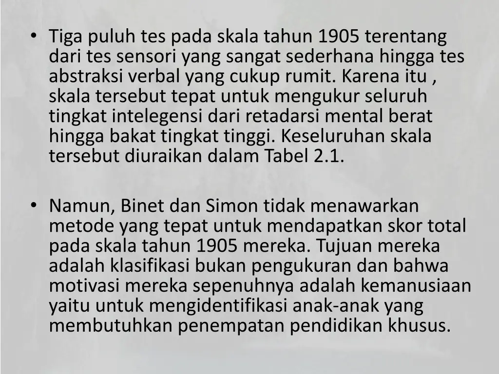 tiga puluh tes pada skala tahun 1905 terentang