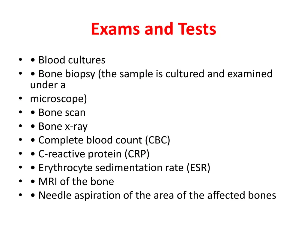 exams and tests