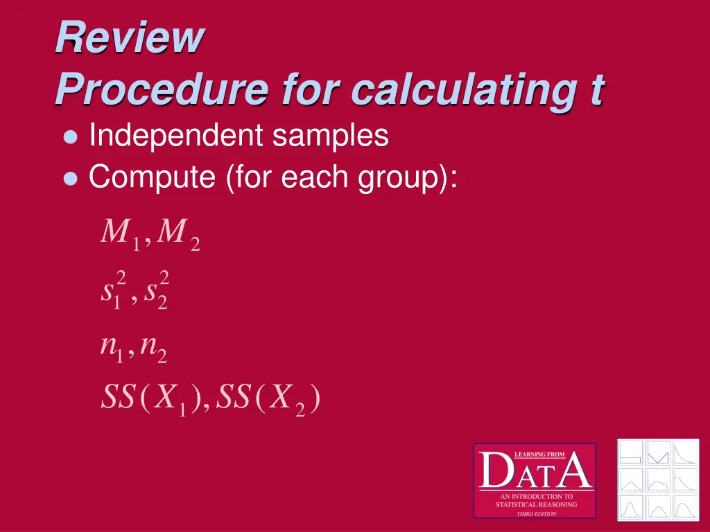 review procedure for calculating t independent