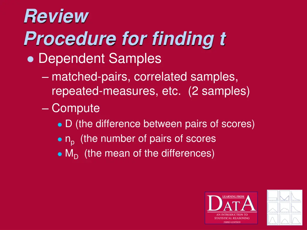 review procedure for finding t dependent samples