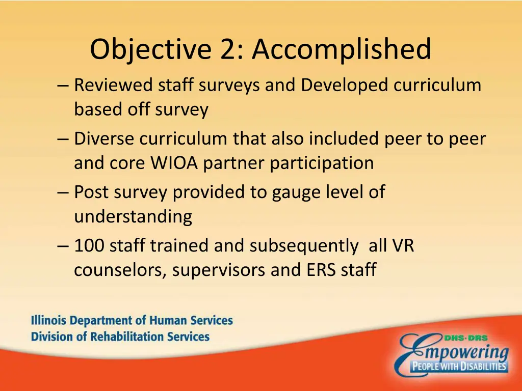 objective 2 accomplished reviewed staff surveys