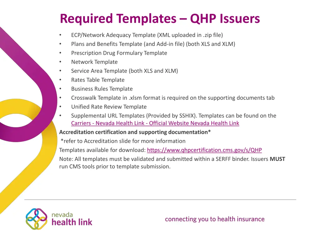 required templates qhp issuers