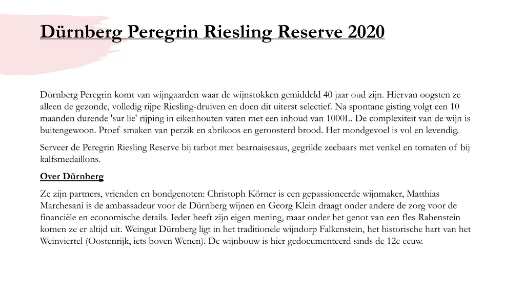 d rnberg peregrin riesling reserve 2020