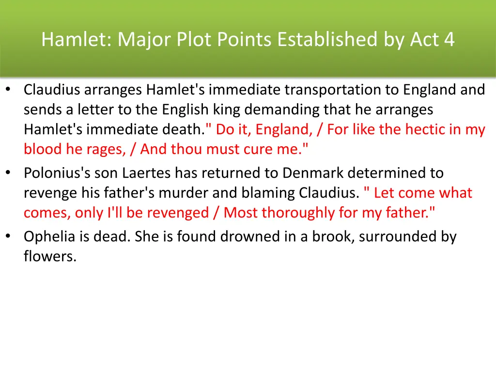 hamlet major plot points established by act 4
