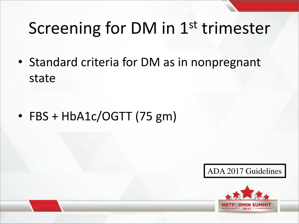 screening for dm in 1 st trimester