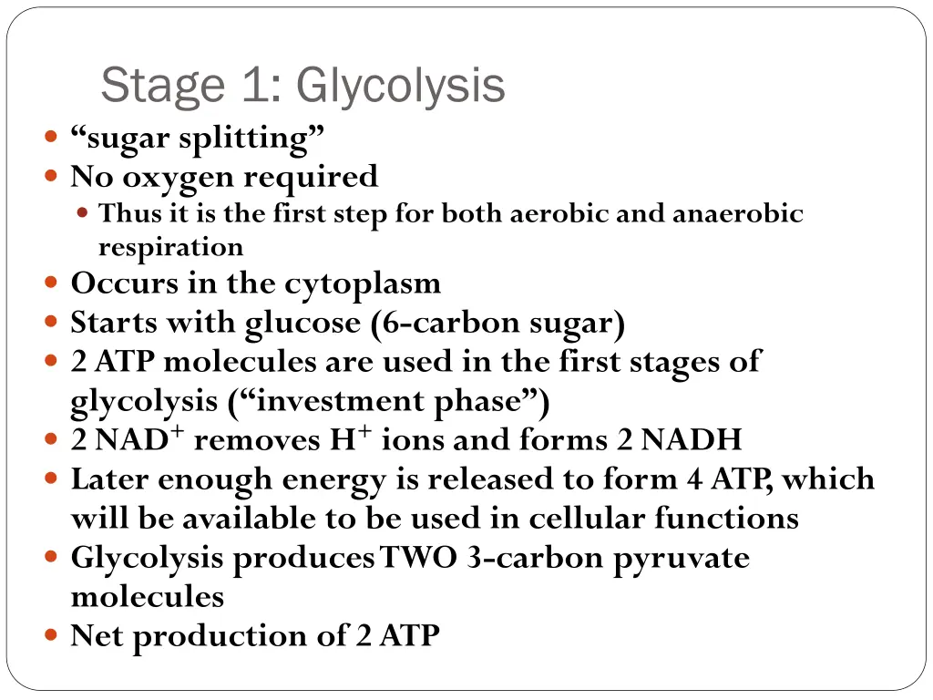 stage 1 glycolysis sugar splitting no oxygen