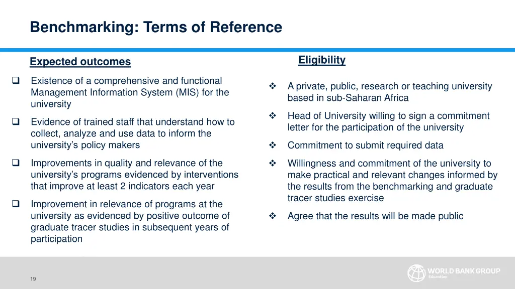 benchmarking terms of reference