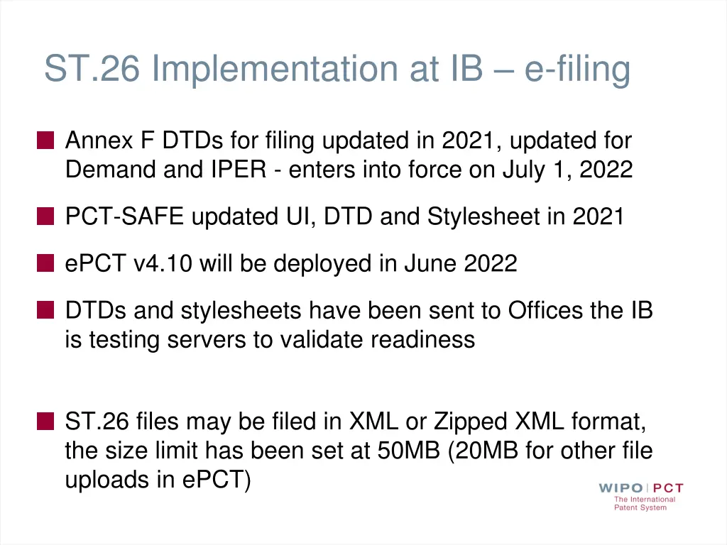 st 26 implementation at ib e filing