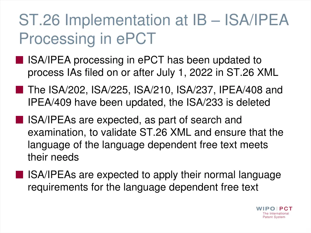 st 26 implementation at ib isa ipea processing