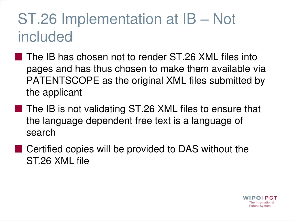 st 26 implementation at ib not included