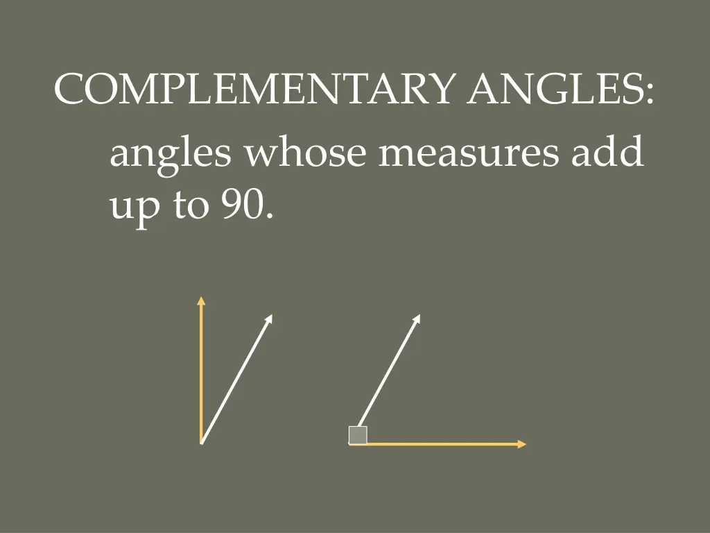 complementary angles angles whose measures