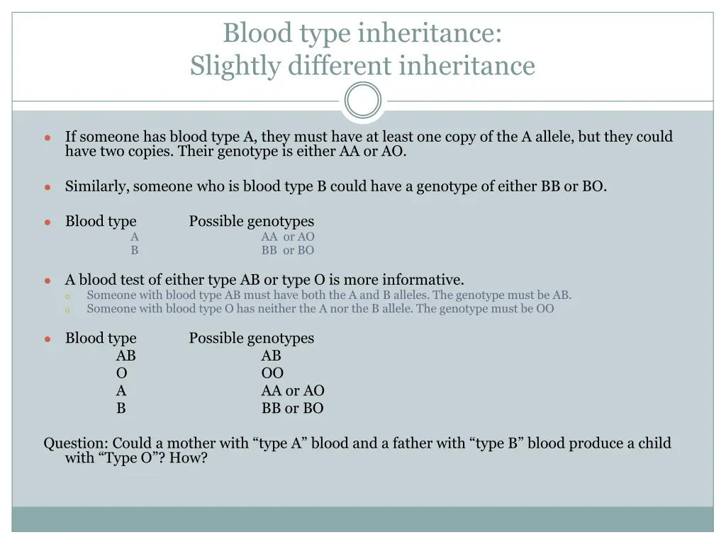 blood type inheritance slightly different