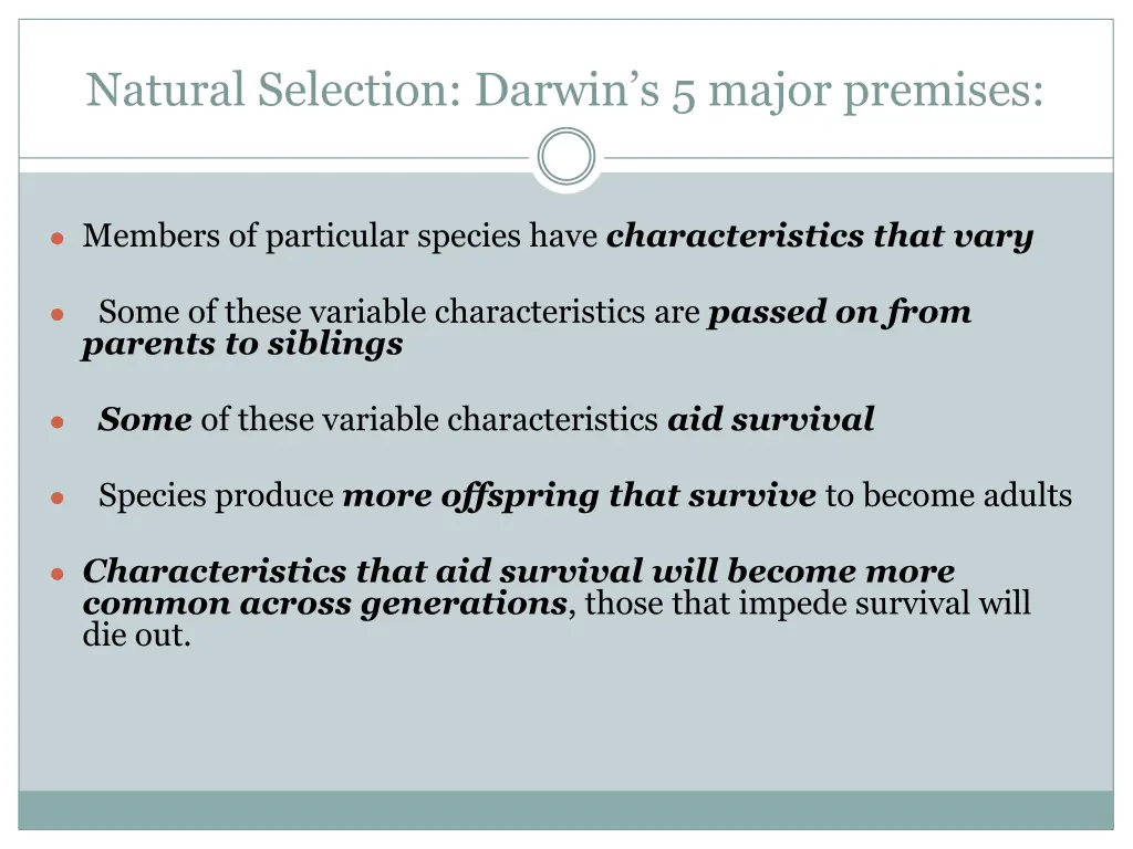 natural selection darwin s 5 major premises