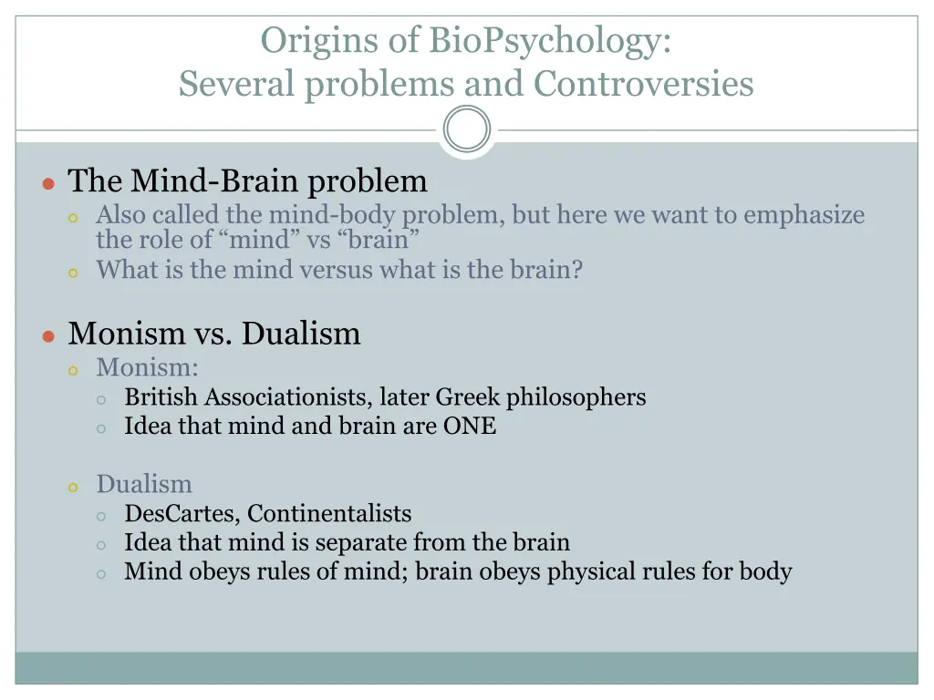 origins of biopsychology several problems