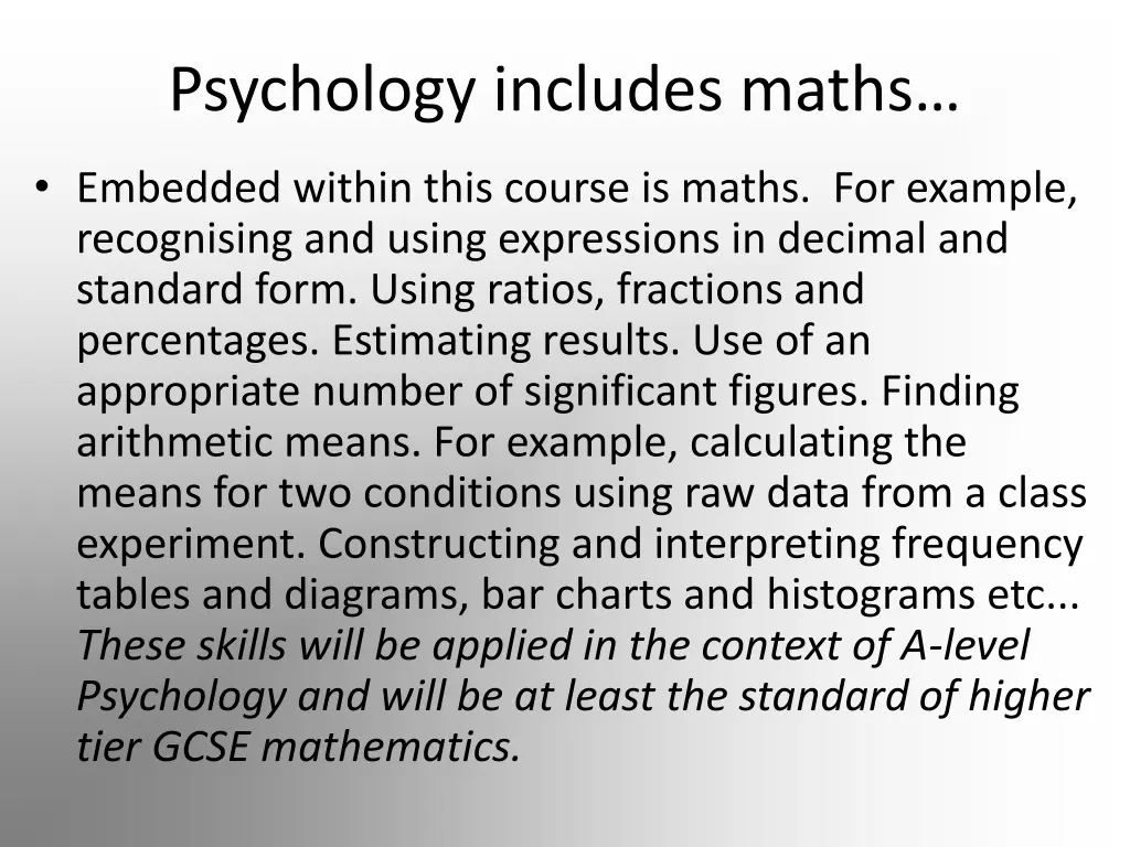 psychology includes maths