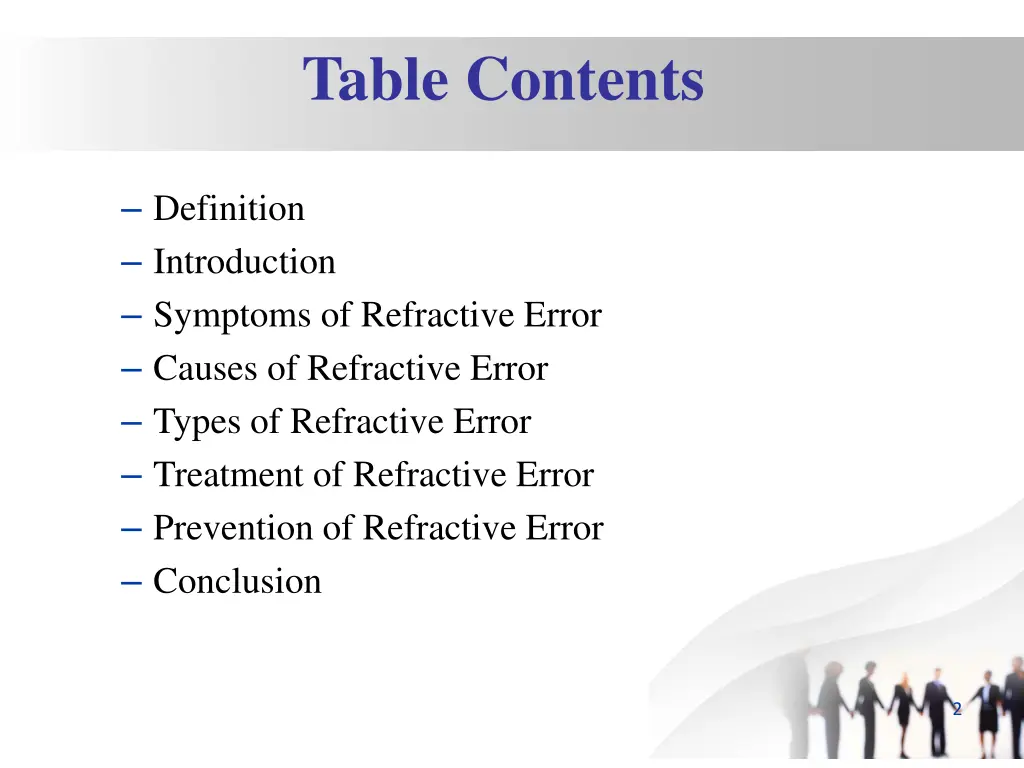 table contents