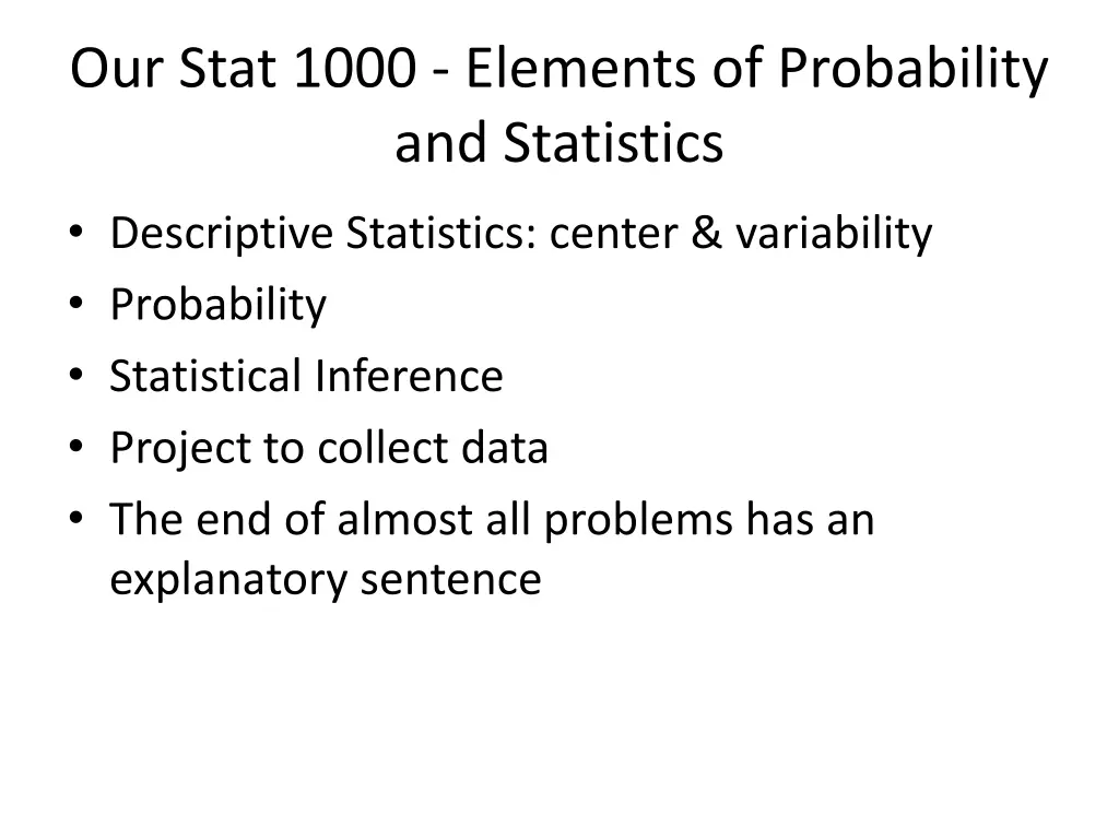 our stat 1000 elements of probability
