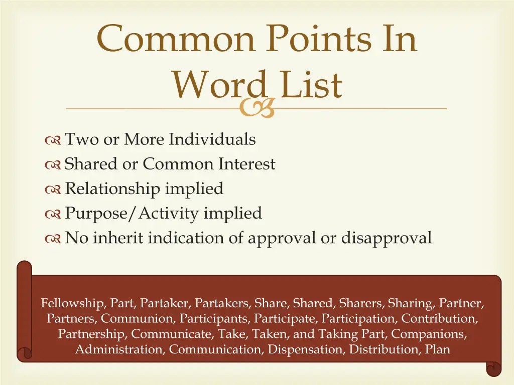 common points in word list