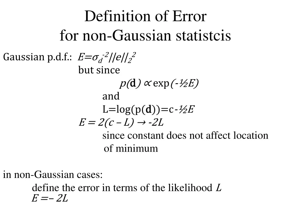 definition of error for non gaussian statistcis
