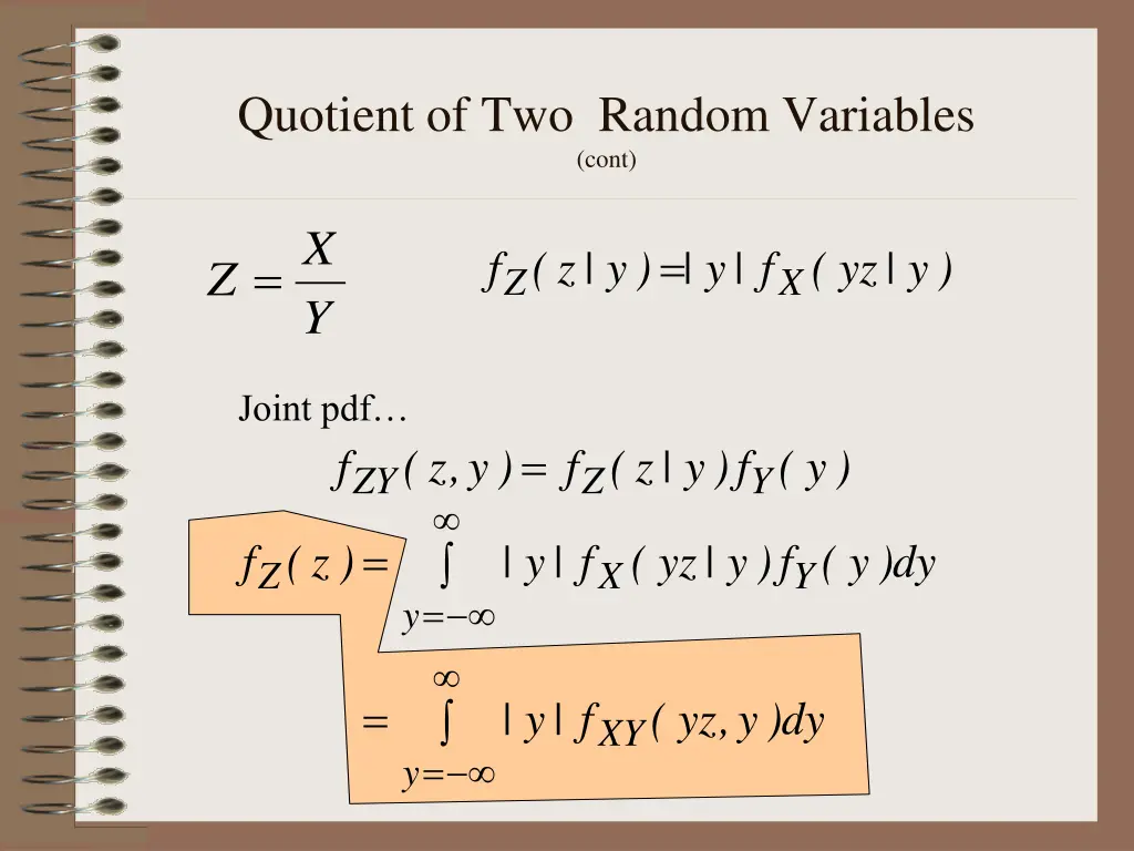 quotient of two random variables cont 1