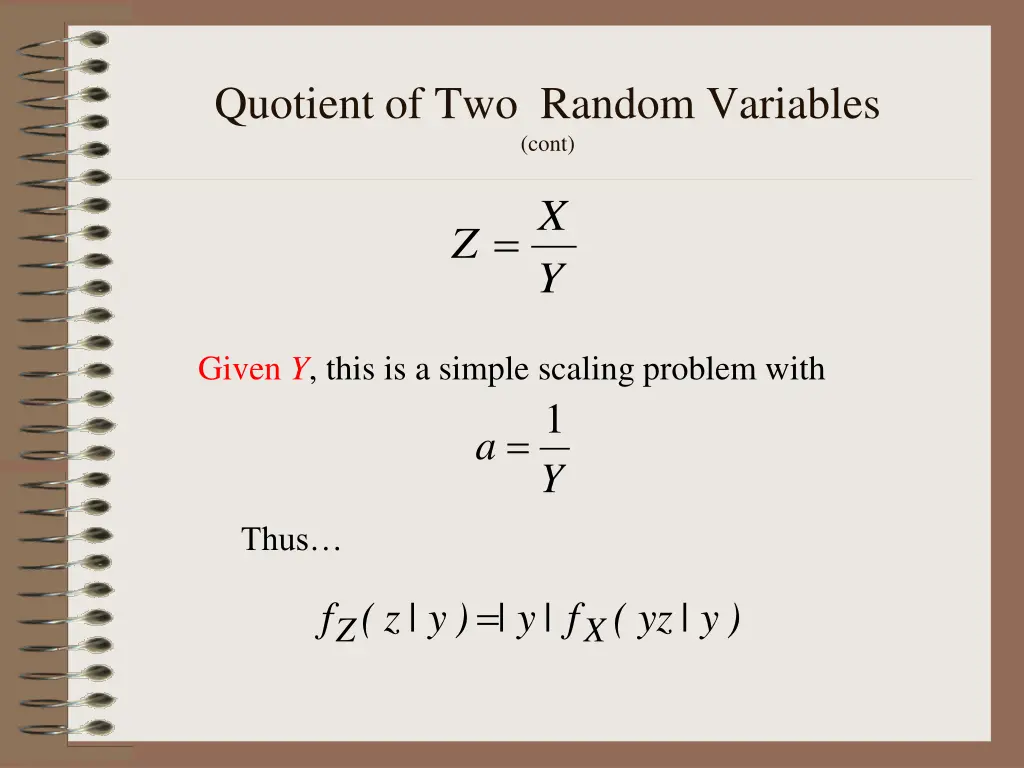 quotient of two random variables cont