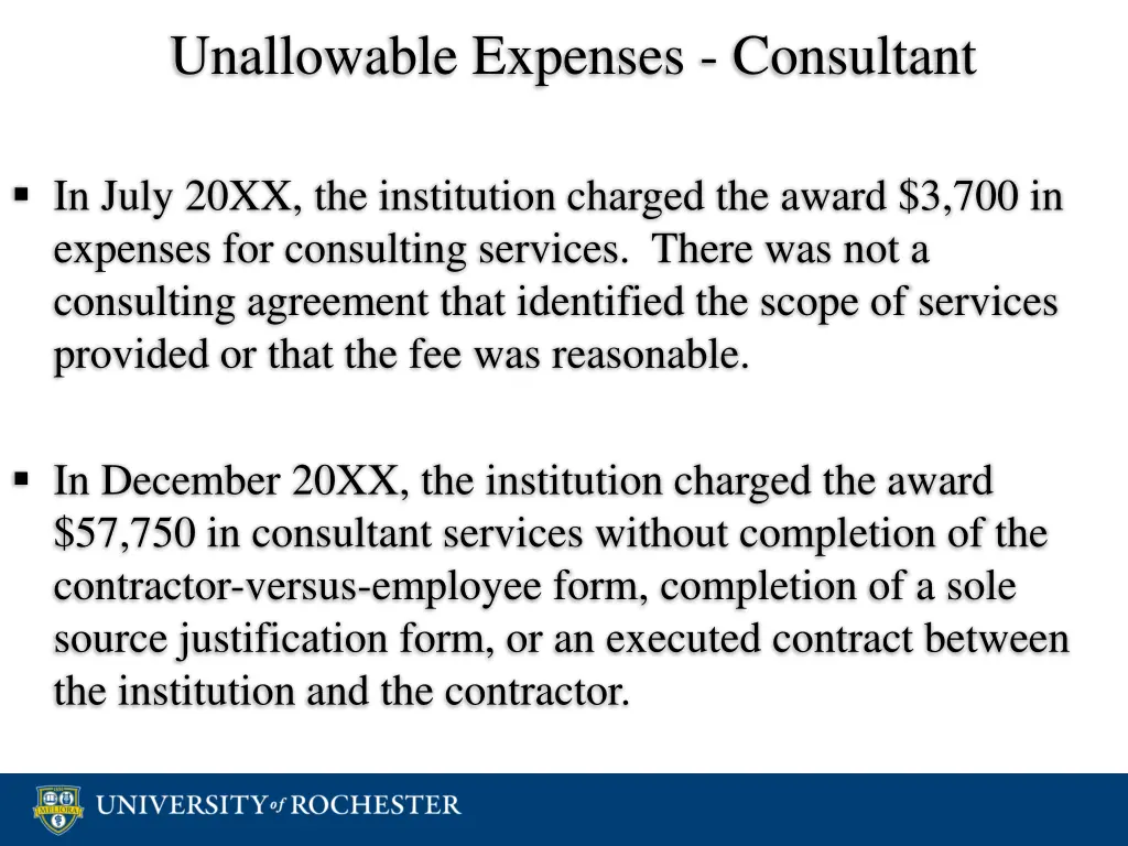 unallowable expenses consultant
