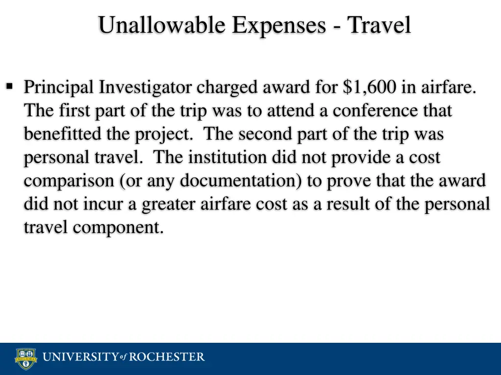 unallowable expenses travel 1