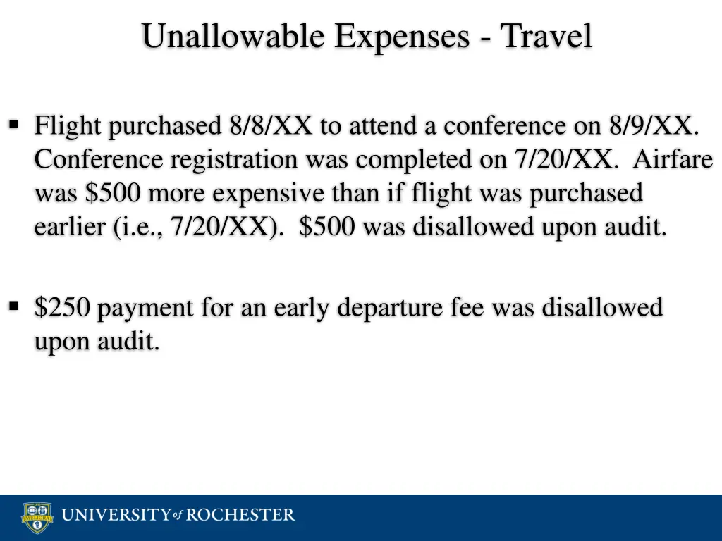 unallowable expenses travel