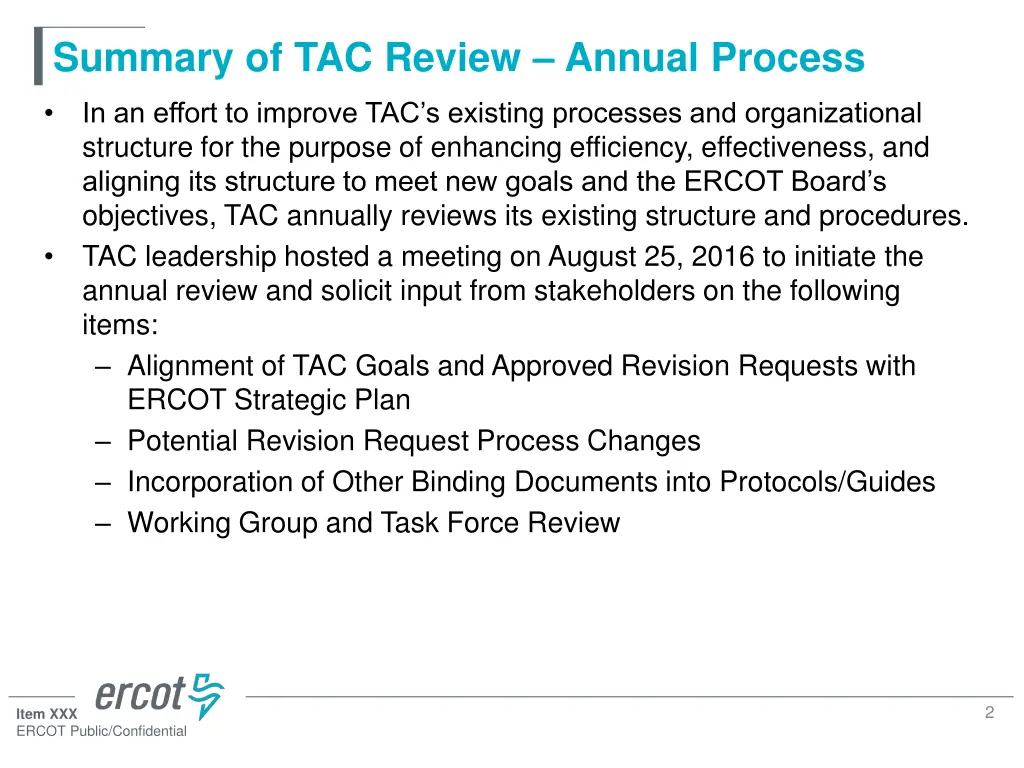 summary of tac review annual process