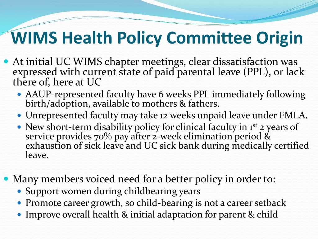 wims health policy committee origin