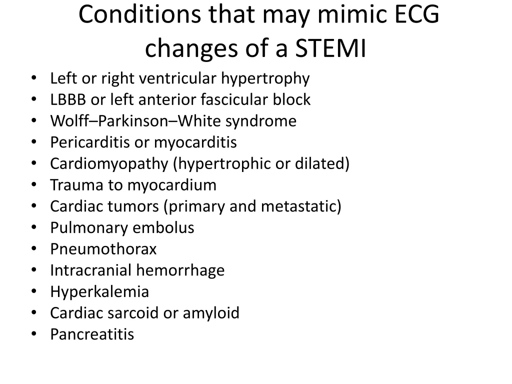 conditions that may mimic ecg changes of a stemi