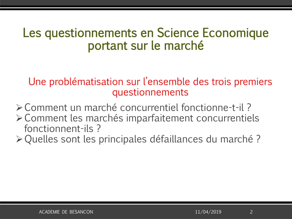 les questionnements en science economique