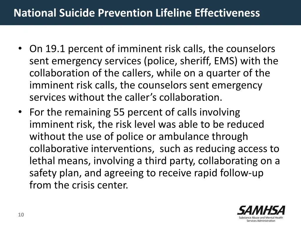 national suicide prevention lifeline effectiveness 2