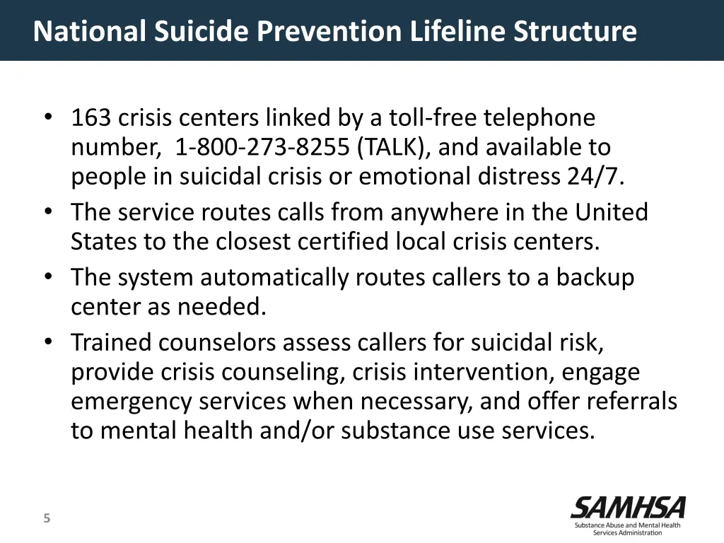 national suicide prevention lifeline structure