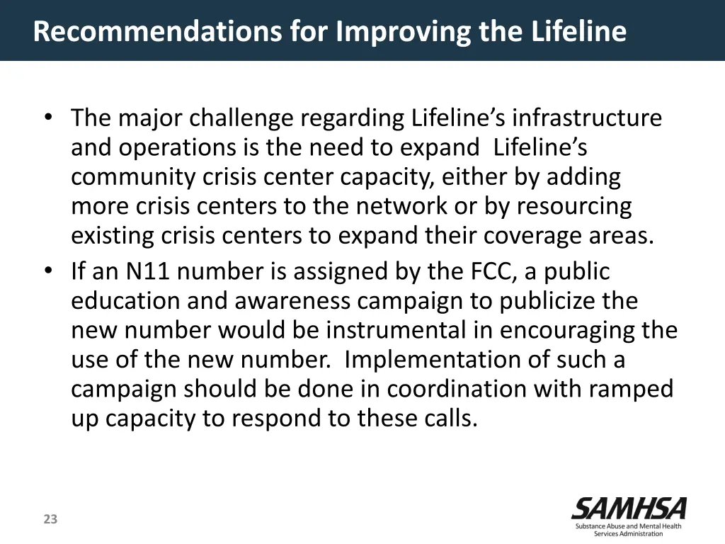 recommendations for improving the lifeline 1